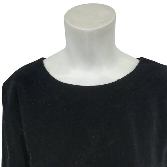 Vintage Petite Lanz Black Velvet Button Back Midi Modest Dress Size 10 Orchestra - Picture 4 of 14